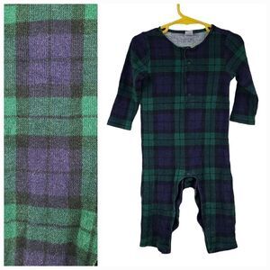 Old Navy Boys 18-24M Green Plaid Soft Knit Thermal One-Piece Henley Jumper Pants